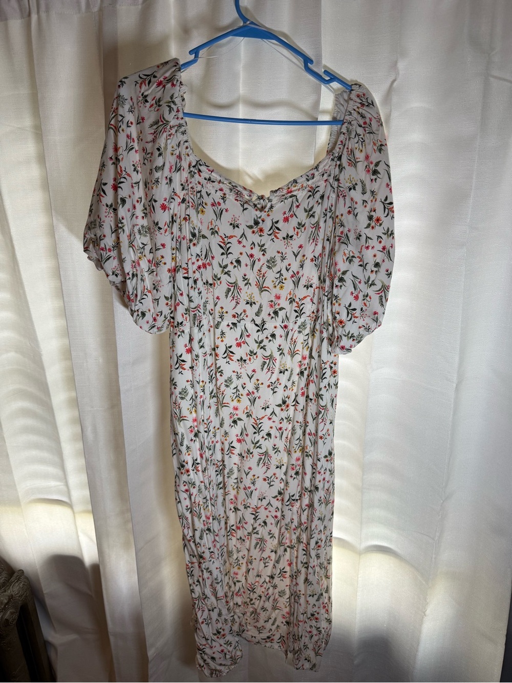 Old Navy White Midi Dress with Pink & Green Floral Print - Picture 2 of 8